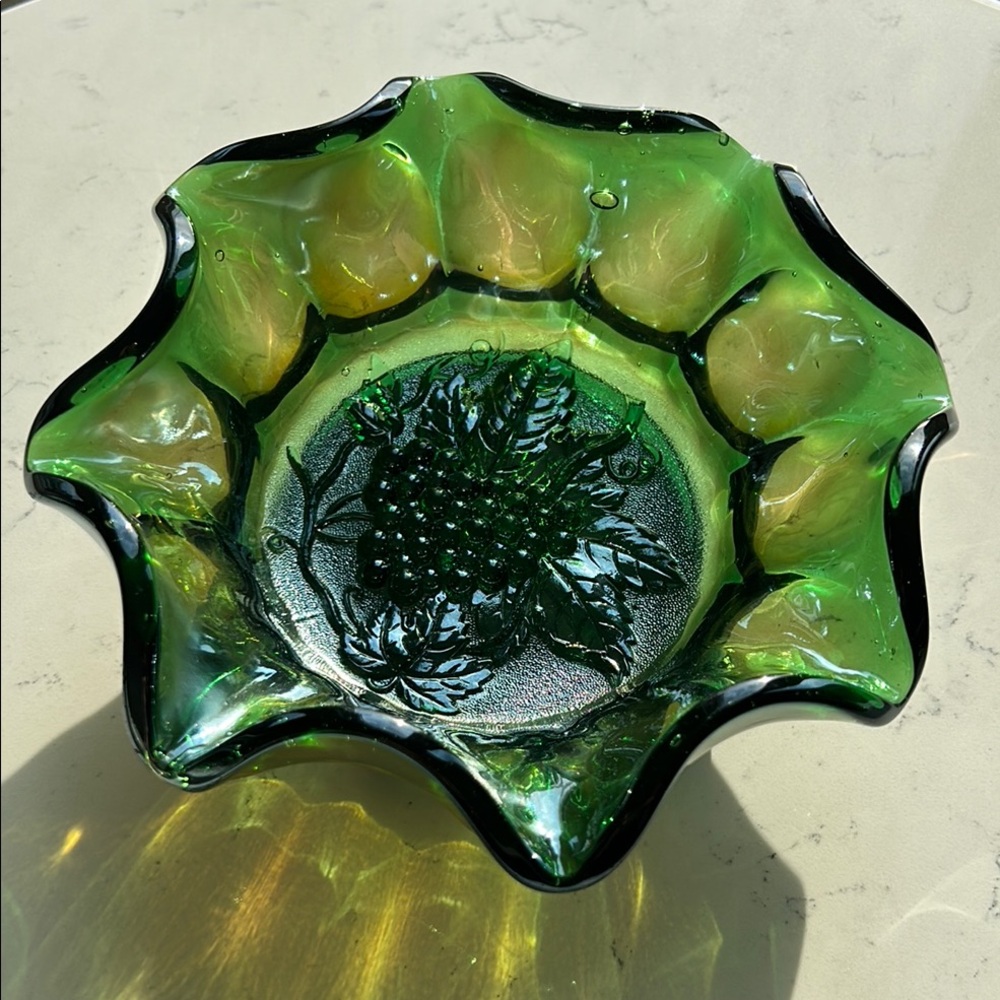 Small Green Glass Decorative Bowl